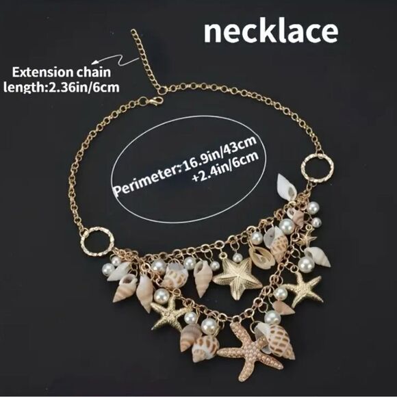 Mermaidcore Boho Nautical Shell Starfish Beach Matching Necklace Bracelet Set - Picture 2 of 4